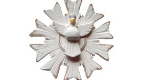 Divino Resplendor de Madeira Branco 10 cm para Decoração de Porta e Parede Rústico