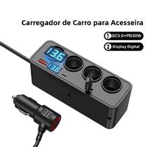 Divisor De Carregador De Carro Para Isqueiro Com 4 Saídas QC3.0 PD30W Com Display Digital Adaptador Divisor De Carregador De Carro Para Isqueiro Com 4 Saídas QC3.0 PD30W Com Display Digital Adaptador