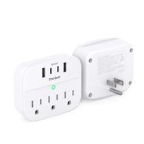 Divisor de tomada de parede multiplugue com USB 7 em 1, pacote com 2 unidades, branco Divisor de tomada de parede multiplugue com USB 7 em 1, pacote com 2 unidades, branco