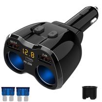 Divisor para Encendedor de Cigarrillos Qidoe 150W, 2 Tomas con USB-C PD 20W y QC3.0