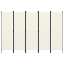 Divisória de quarto vidaXL de 5 painéis em tecido com moldura de ferro branco creme