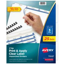 Divisórias Avery 3-Tab Unpunched para qualquer sistema de encadernação (25 conjuntos)