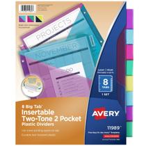 Divisórias Avery Big Tab, plástico inserível, 2 bolsos, 8 abas