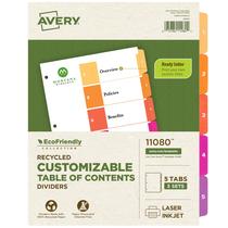 Divisórias Binder Avery EcoFriendly Recycled, 5 abas, conjuntos de 3 abas