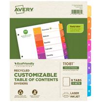 Divisórias Binder Avery EcoFriendly Recycled, 8 abas, conjuntos de 3 abas