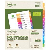 Divisórias Binder Avery EcoFriendly Recycled de 12 abas, conjuntos de 3