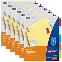Divisórias de encadernação Avery, 5 abas, inseríveis, multicoloridas, 6 conjuntos