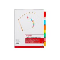 Divisórias de papel Staples Big Tab, inseríveis, 8 abas, multicoloridas