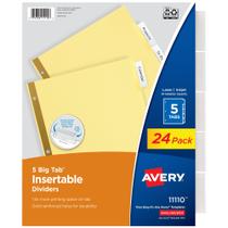 Divisórias inseríveis Binder Avery, conjunto de 5 abas, 24 conjuntos