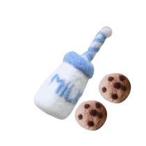 DIY Baby Wool Felt Milk Bottle+Cookies Decorações Newborn Photography Props Infant Photo Shooting Accessories - Azul