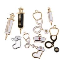 DIY Enamel Enfermeira Tema Pingente Charmes 9 Pcs/Set Nurse Cap Hat Charms for Jewely