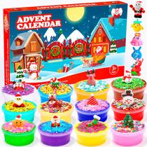 DIY Slime Advent Calendar 2022, 24 Dias Surpresas Calendário de Contagem Regressiva de Natal para Crianças DIY Fluffy Slime Kit Xmas Gift for Boys Girls Stocking Stuffer Toys for 2 3 4 5 6 Year Old Party Favor