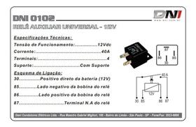 Dni0102 rele auxiliar c/ suporte  40a  12v