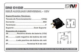 DNI0102 RELE AUXILIAR Com SUPORTE 40A 12V