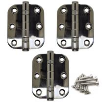 Dobradiça 3x2,5 Aço Inox Polido com Rolamento Canto Redondo Cartela com 3 unidades Única Dobradiça 3x2,5 Aço Inox Polido com Rolamento Canto Redondo Cartela com 3 unidades Única