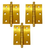 Dobradiça para porta dourada acetinada escovada 3 x 2 1/2 com anel imab 201 latao - 3 peças + parafusos