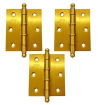 Dobradiça Porta Dourada Acetinada Escovada 3 X 2 1/2 Anel