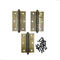 Dobradiça porta madeira até 29 kg aço ouro velho envelhecido jogo 3 pçs com parafusos merkel 129 3.1/2