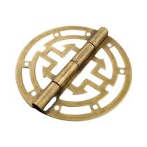 Dobradiças De Latão Vintage 45mm Com Padrão Oco Redondo 2 Peças Para Caixa De Joias De Madeira,