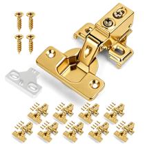 Dobradiças para armário Mousike 1/2 overlay com fechamento suave douradas, kit com 10 unidades Dobradiças para armário Mousike 1/2 overlay com fechamento suave douradas, kit com 10 unidades