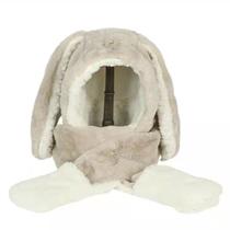 Doce desenho animado chapéu de orelha de coelho bonito presente de inverno cachecol à prova de vento e conjunto luvas - Bege