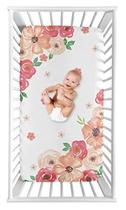 Doce Jojo Projeta Shabby Chic Floral Girl Fitted Crib Sheet Baby ou Toddler Bed Nursery Op - Peach, Pink and Green Watercolor Rose Flower