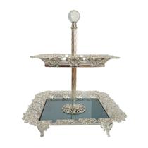 Doceira Turca Pequena de 2 andares em Metal Prata - Elegância Clássica: Doceira de Prestígio - Elegante para Sobremesas de Luxo!