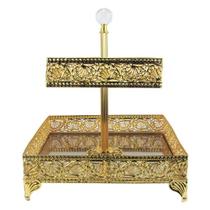 Doceira Turca Quadrada de 2 andares em Metal Dourado com grade Sol - Doceira Clássica em Design Tradicional - Luxo para Confeitaria Exclusiva