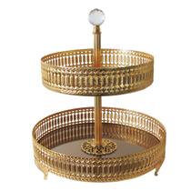 Doceira Turca Redonda de 2 andares em Metal Dourado - Doceira Clássica em Design Tradicional - Luxo para Confeitaria Exclusiva