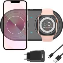 Dock Carregador Sem Fio Indução 15w Celular Relógio Fone + Fonte Tomada Turbo