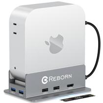 Dock e suporte Reborn para Mac mini M4, hub 9 em 1, prata