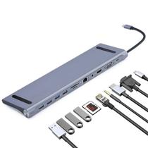 Dock Station 11 em 1 USB Tipo C para Lan Gigabit 3xUSB 2.0 1xUSB 3.0 VGA H.D.M.I SD P2 PD BYL-2003 - Nt