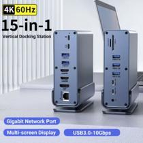 Dock Station, Hub Vertical Monitor Triplo, 4K HD, RJ45 1000M,USB 3.0 E 2.0, PD 3.0,SD, TF