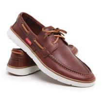 Docksider Casual em Couro Polo Urban Aberto Costura Manual e Sola Borracha Reta