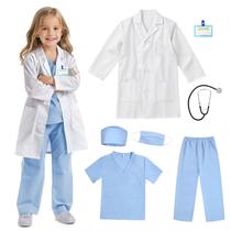 Doctor Costume RioRand para crianças com estetoscópio, casaco de laboratório 3-11Y