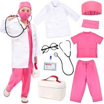 Doctor Costume Toylink Kids Pretend Play com casaco de laboratório, 9 unidades Doctor Costume Toylink Kids Pretend Play com casaco de laboratório, 9 unidades