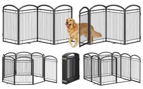 Dog Gate Paulmele, totalmente metálico, independente com porta, 8 painéis Dog Gate Paulmele, totalmente metálico, independente com porta, 8 painéis