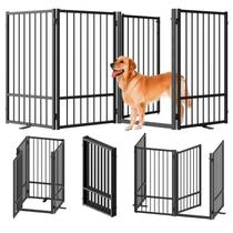Dog Gate Snuowu 91cm, dobrável, de metal, independente, 4 painéis