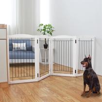 Dog Gate ZJSF Freestanding Dobrável Extra Largo de Madeira Branco