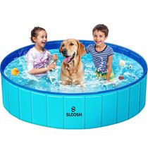 Dog Kiddie Pool Sloosh, dobrável, antiderrapante, 160x30 cm, azul
