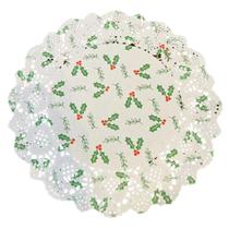 Doilies Toalha Papel Rendado Estampado Natalino Branco 34CM