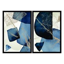 Dois Quadros Decorativos Abstrato Azul 90x60 Sala Quarto