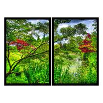 Dois Quadros Decorativos Árvores Floresta 90x60 Sala Quarto