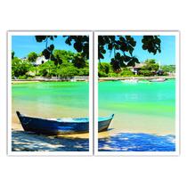 Dois Quadros Decorativos Barco na Praia 90x60 Sala Quarto