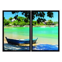 Dois Quadros Decorativos Barco na Praia 90x60 Sala Quarto