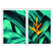 Dois Quadros Decorativos Flor e Folhas 90x60 Sala Quarto Dois Quadros Decorativos Flor e Folhas 90x60 Sala Quarto