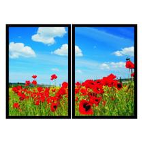 Dois Quadros Decorativos Flores Vermelhas 90x60 Sala Quarto Dois Quadros Decorativos Flores Vermelhas 90x60 Sala Quarto