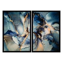 Dois Quadros Decorativos Mármore Azul Gold 90x60 Sala Quarto