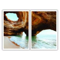 Dois Quadros Decorativos Praia e Rocha 90x60 Sala Quarto