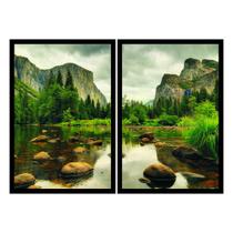 Dois Quadros Decorativos Rio e Montanhas 90x60 Sala Quarto Dois Quadros Decorativos Rio e Montanhas 90x60 Sala Quarto
